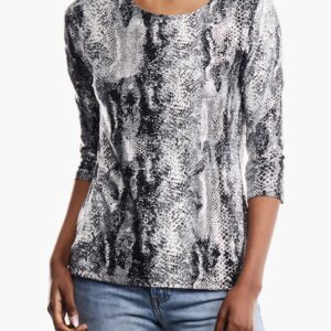 Daily Finery Black & White Snake Printed Quarter Sleeve Top