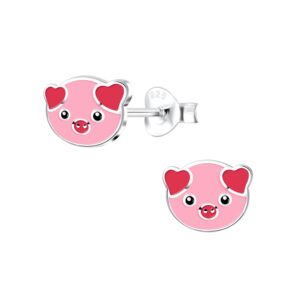Kids Sterling Silver Pink Piggie Earrings