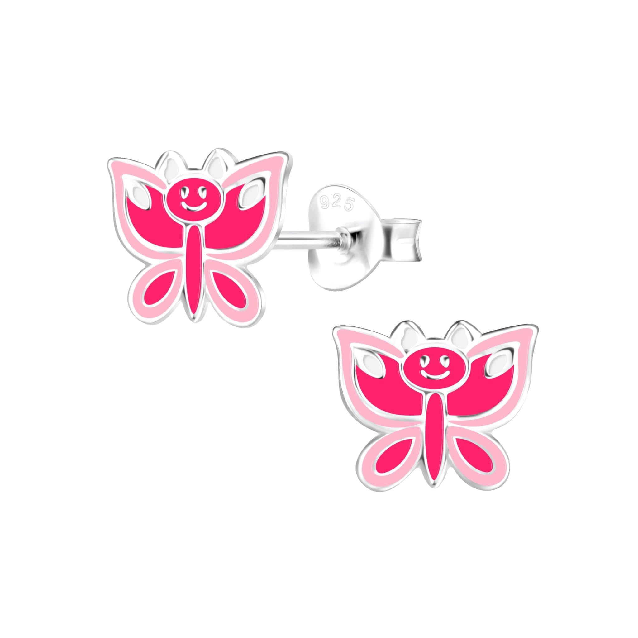 Kids Sterling Silver Pink Butterfly Earrings