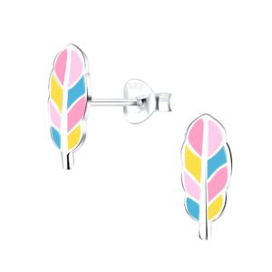 Kids Sterling Silver Feather Earrings